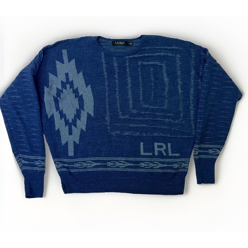 Lauren Ralph Lauren Sweater Southwestern Diamond Aztec LRL Logo Jaquard Sz M